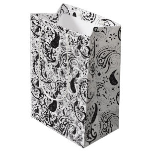 Black & White Paisley Pattern –Elegant Textile Art Medium Gift Bag