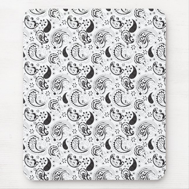 Black & White Paisley Pattern –Elegant Textile Art Mouse Pad (Front)
