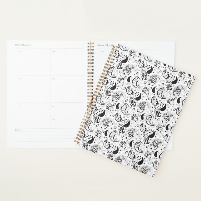 Black & White Paisley Pattern –Elegant Textile Art Planner (Display)