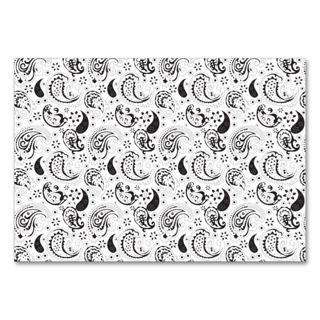 Black & White Paisley Pattern –Elegant Textile Art Table Number (Back)