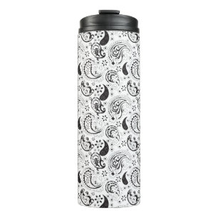 Black & White Paisley Pattern –Elegant Textile Art Thermal Tumbler
