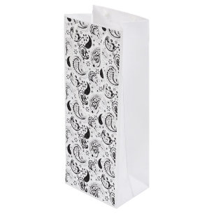 Black & White Paisley Pattern –Elegant Textile Art Wine Gift Bag