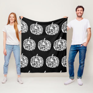 Black & White Paisley Pumpkin Fleece Blanket