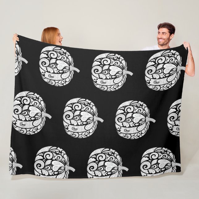  Black & White Paisley Pumpkin Fleece Blanket  (In Situ)