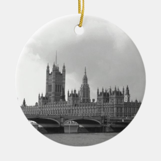 Black White Palace of Westminster Ceramic Ornament (Front)