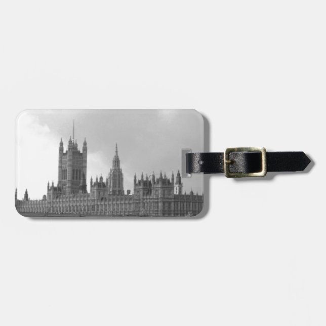 Black White Palace of Westminster Luggage Tag (Front Horizontal)