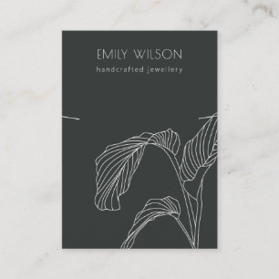 Black White Palm Leaf Sketch Band Necklace Display Business Card