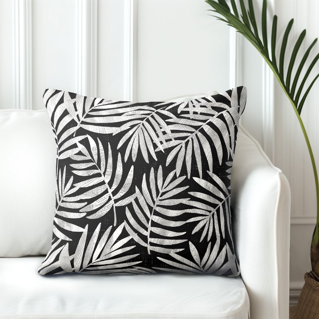 Black & White Palm Leaf Throw Pillow (Creator Uploaded)