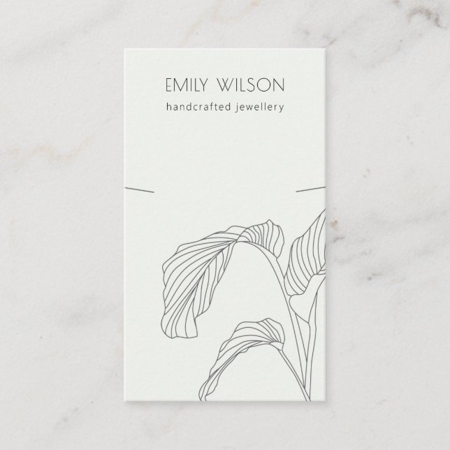 Black White Palm Leafy Sketch Necklace Display Business Card (Front)
