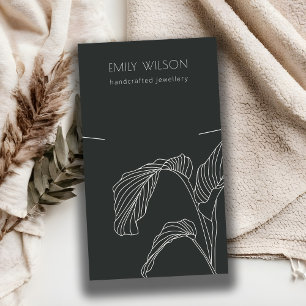 Black White Palm Leafy Sketch Necklace Display Business Card