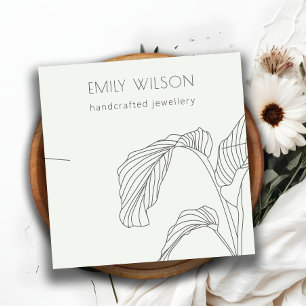 Black White Palm Leaves Sketch Necklace Display Square Business Card