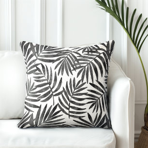 Black & White Palm Leaves Throw Pillow