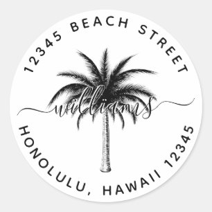 Black & White Palm Tree Return Address Classic Round Sticker