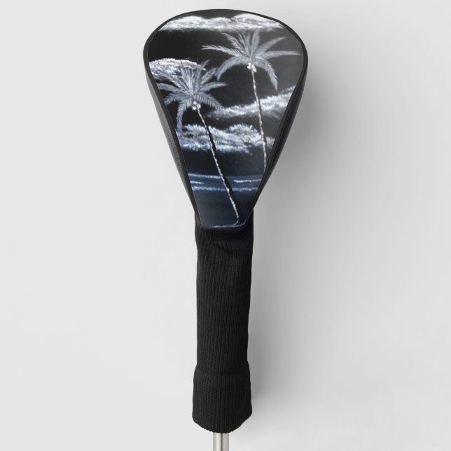 Black & White Palm Trees Golf Head Cover (Front)
