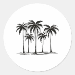 Black & White Palm Trees Graphic T-Shirt for Men W Classic Round Sticker