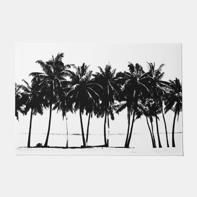 Black White Palm Trees Pop Art Doormat (Front)