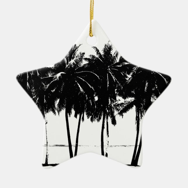 Black White Palm Trees Silhouette Ceramic Ornament (Front)