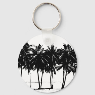 Black White Palm Trees Silhouette Keychain