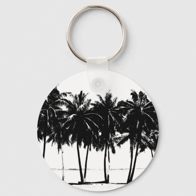 Black White Palm Trees Silhouette Keychain (Front)