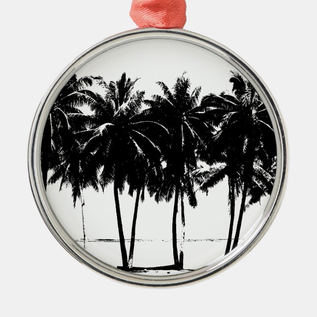 Black White Palm Trees Silhouette Metal Ornament (Front)