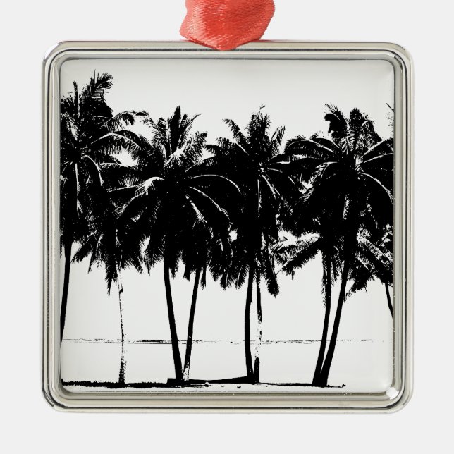 Black White Palm Trees Silhouette Metal Ornament (Front)