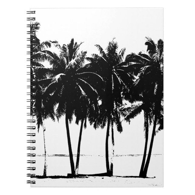 Black White Palm Trees Silhouette Notebook (Front)