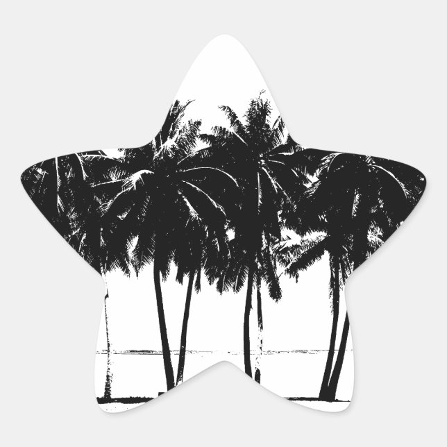 Black White Palm Trees Silhouette Star Sticker (Front)