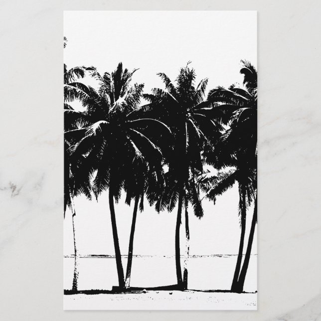 Black White Palm Trees Silhouette Stationery (Front)
