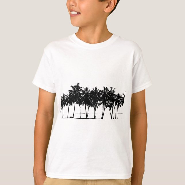 Black White Palm Trees Silhouette T-Shirt (Front)
