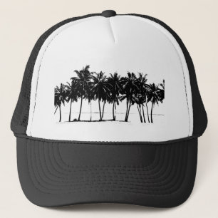 Black White Palm Trees Silhouette Trucker Hat