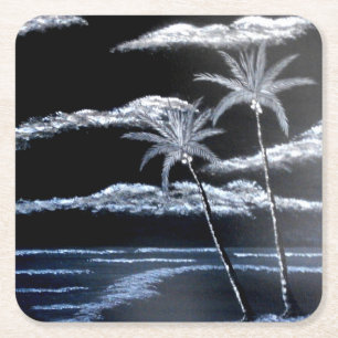 Black & White Palm Trees Square Paper Coaster