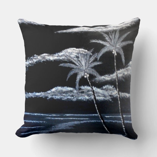 Black & White Palm Trees Throw Pillow (Front)