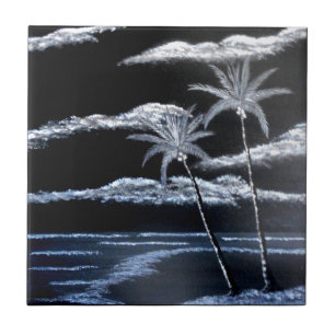 Black & White Palm Trees Tile