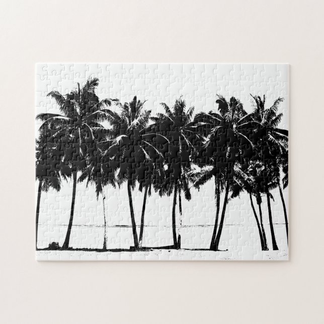 Black White Palm Trees Travel Art Jigsaw Puzzle (Horizontal)