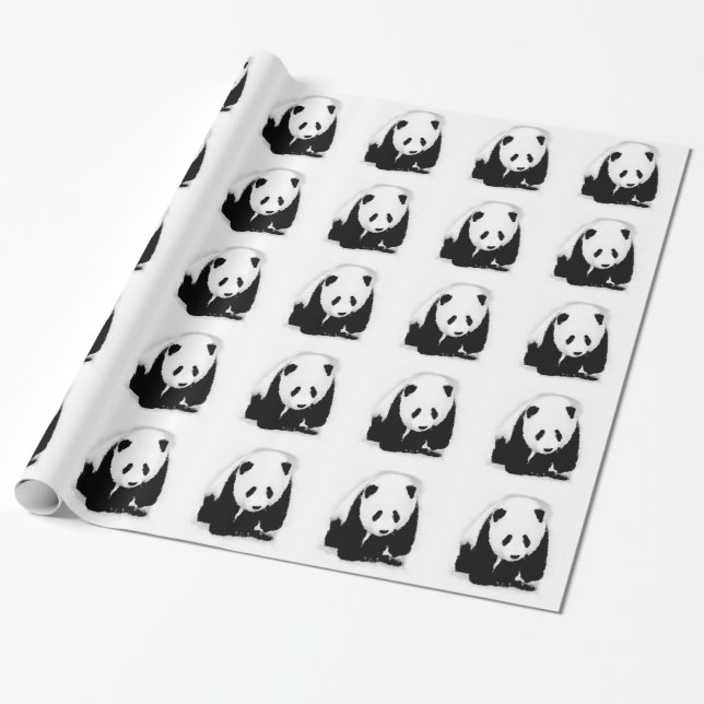 Black & White Panda Gift Wrapping Paper (Unrolled)