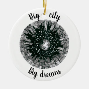 Black & white panorama city under the Moon Ceramic Ornament