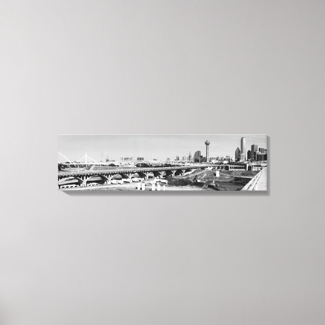 Black & White Panoramic Dallas Skyline View Canvas (Front)
