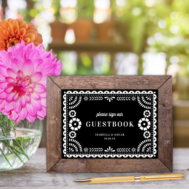 Black & White Papel Picado Wedding Guestbook Sign (Creator Uploaded)