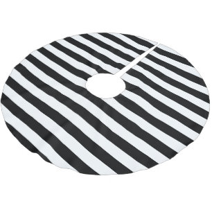 Black White Parallel Stripes Christmas Holiday Brushed Polyester Tree Skirt