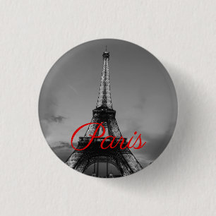 Black White Paris City Night Eiffel Tower European 1 Inch Round Button