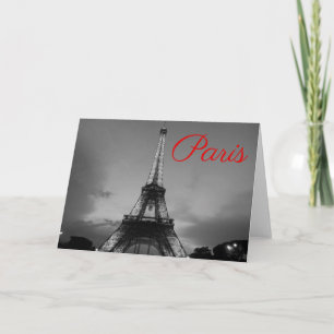 Black White Paris City Night Eiffel Tower European Card