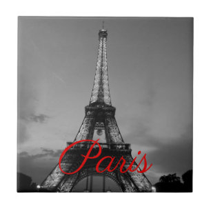 Black White Paris City Night Eiffel Tower European Tile