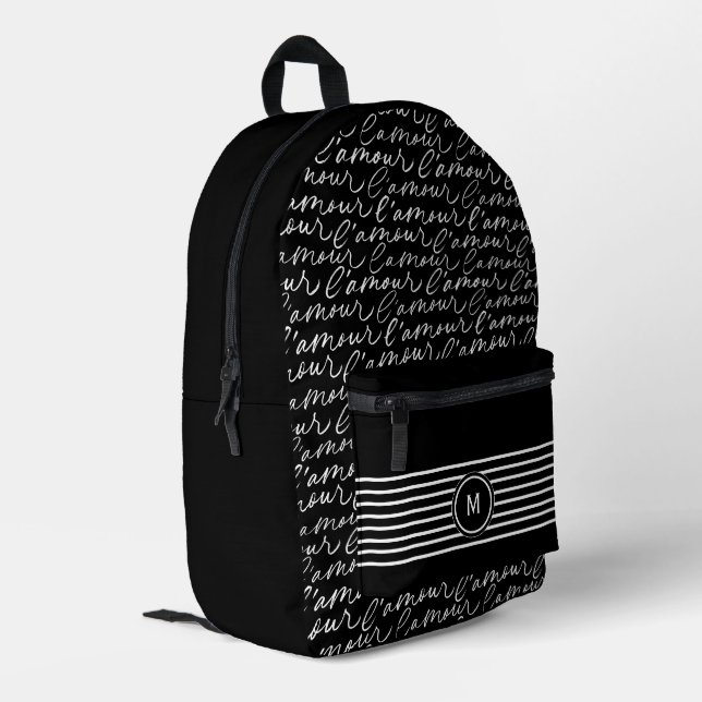 Black & White 'Paris dreaming' monogram  Printed Backpack (Back Corner Left)