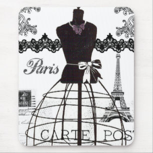 Black White Paris Fashion Mannequin Mouse Pad
