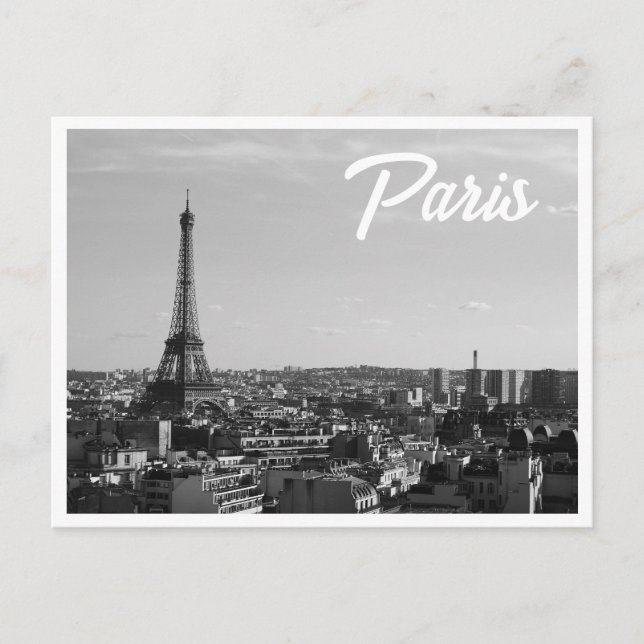 Black & White Paris Photo Eiffel Tower Skyline Postcard (Front)