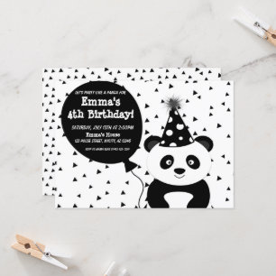 Black & White Party Like a Panda Birthday Invite