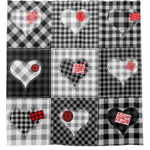 Black White Patchwork Hearts Seamless.