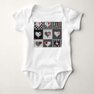 Black White Patchwork Hearts Seamless. Baby Bodysuit