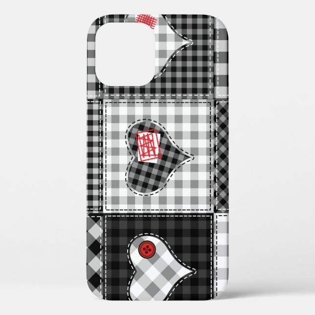 Black White Patchwork Hearts Seamless. Case-Mate iPhone Case (Back)