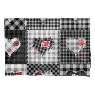 Black White Patchwork Hearts Seamless. Pillowcase